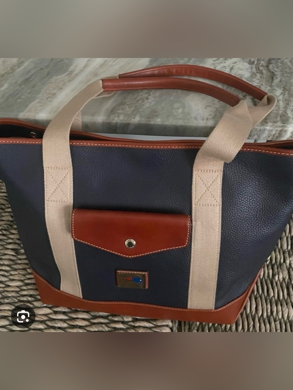 Dooney & Bourke leather NE Patriots tote bag triple snap closure